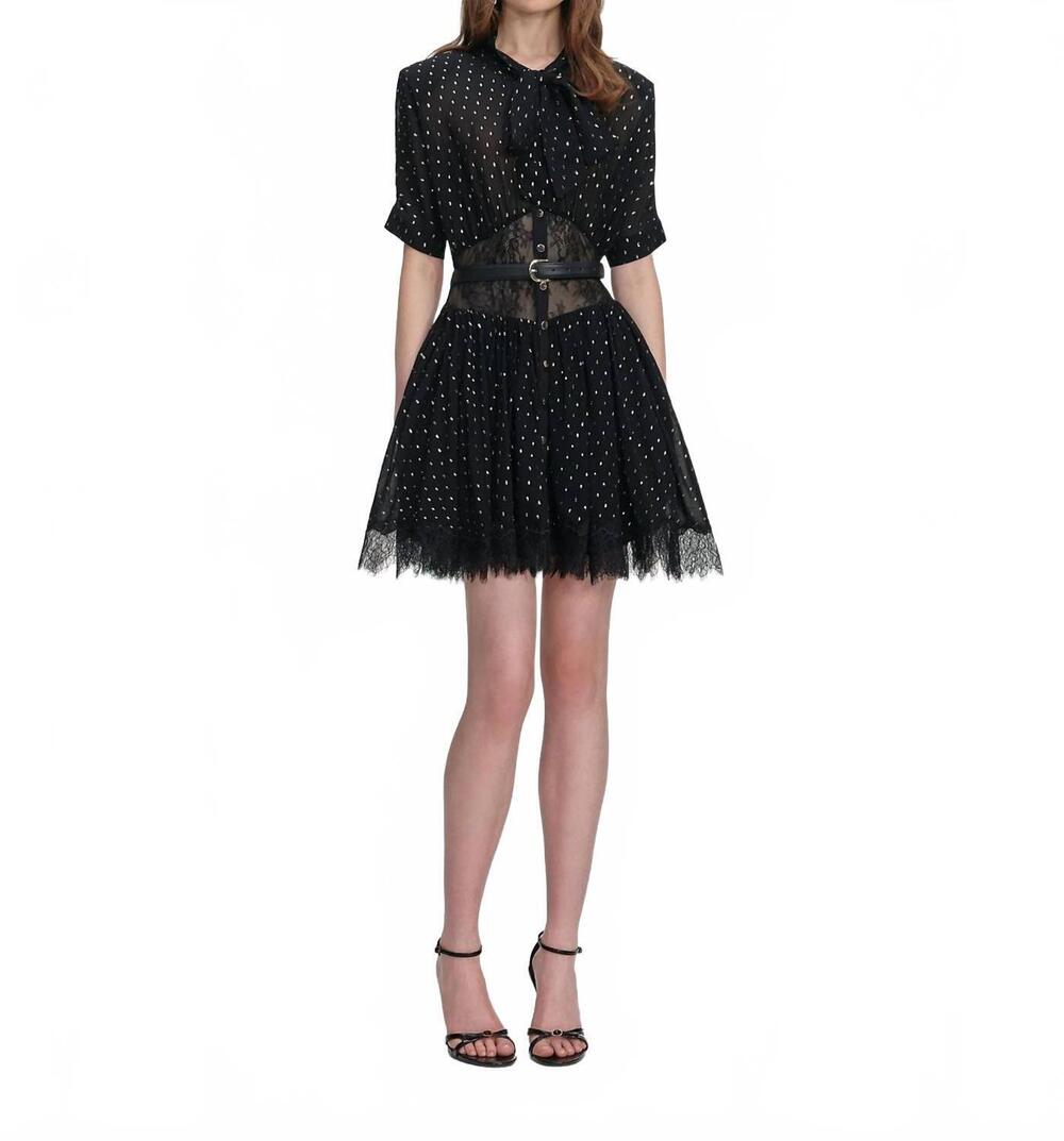 NEW SELF-PORTRAIT chiffon mini dress in black and gold